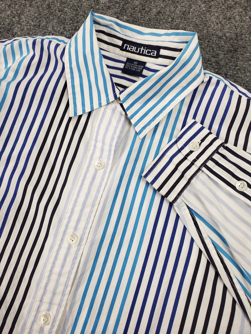 Vintage Nautica Womens 90s Striped Button Up Shirt Size 10 Blue Multicolor Top